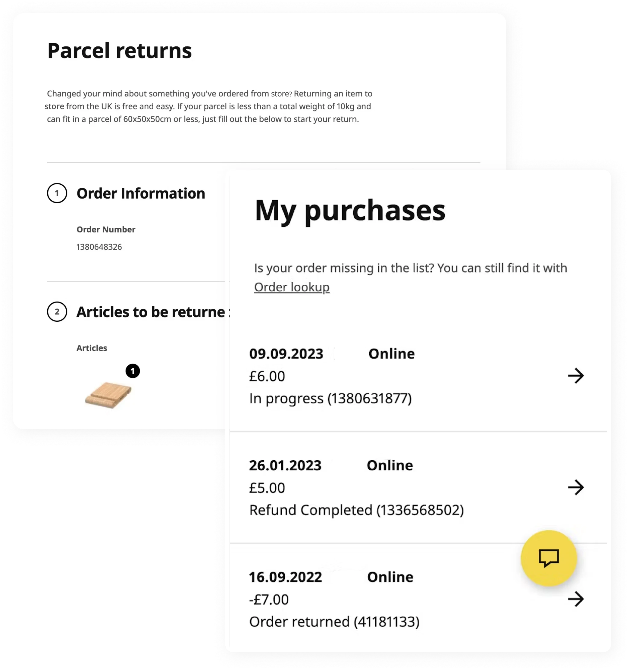 My purchases page